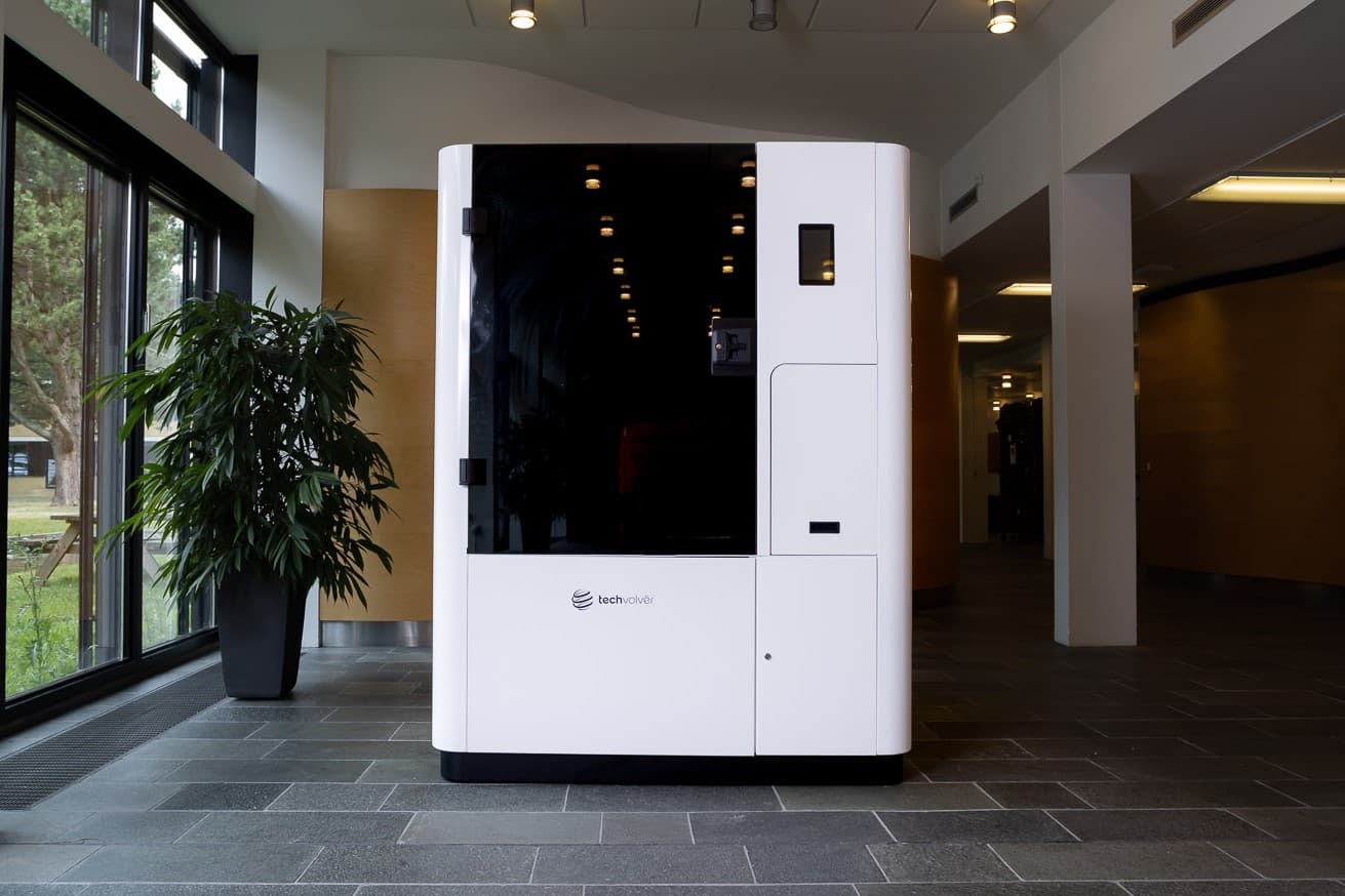 Calvolver cabinet installed at DTU Science Park — the automated pipette calibration system in its production environment
